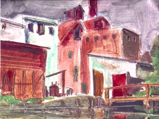 Ein Blick über die Nebel auf die alte Brauerei am Berge.